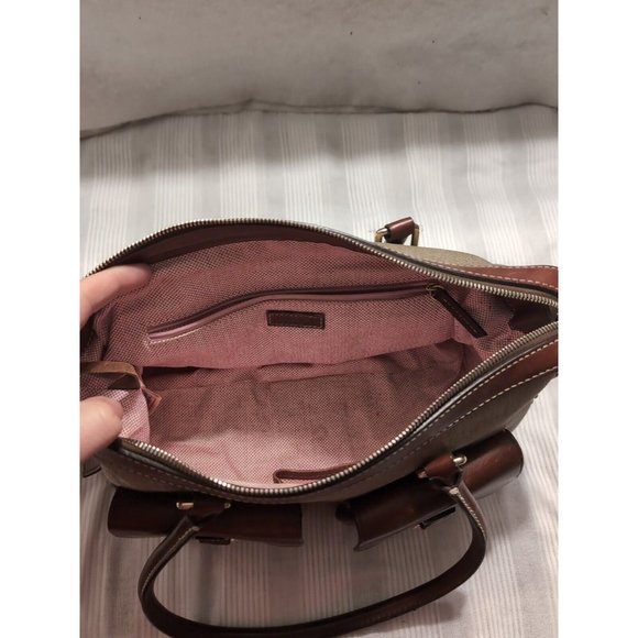 Dooney & Bourke Signature Beige Brown Double Lock Pocket Medium Satchel Bag - Picture 8 of 13